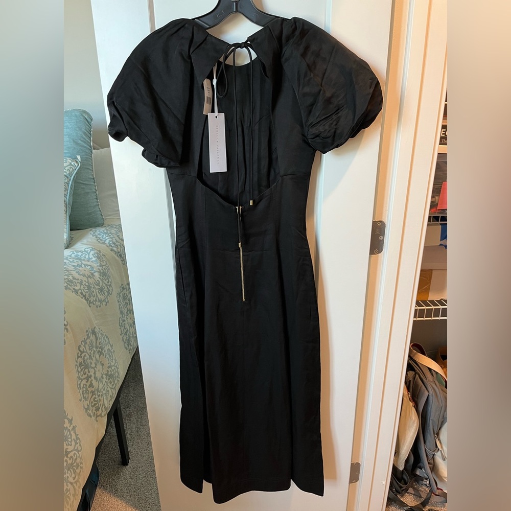 Rebecca Vallance dress, Size 0, New with tags. Open back, Puff sleeves, Pockets